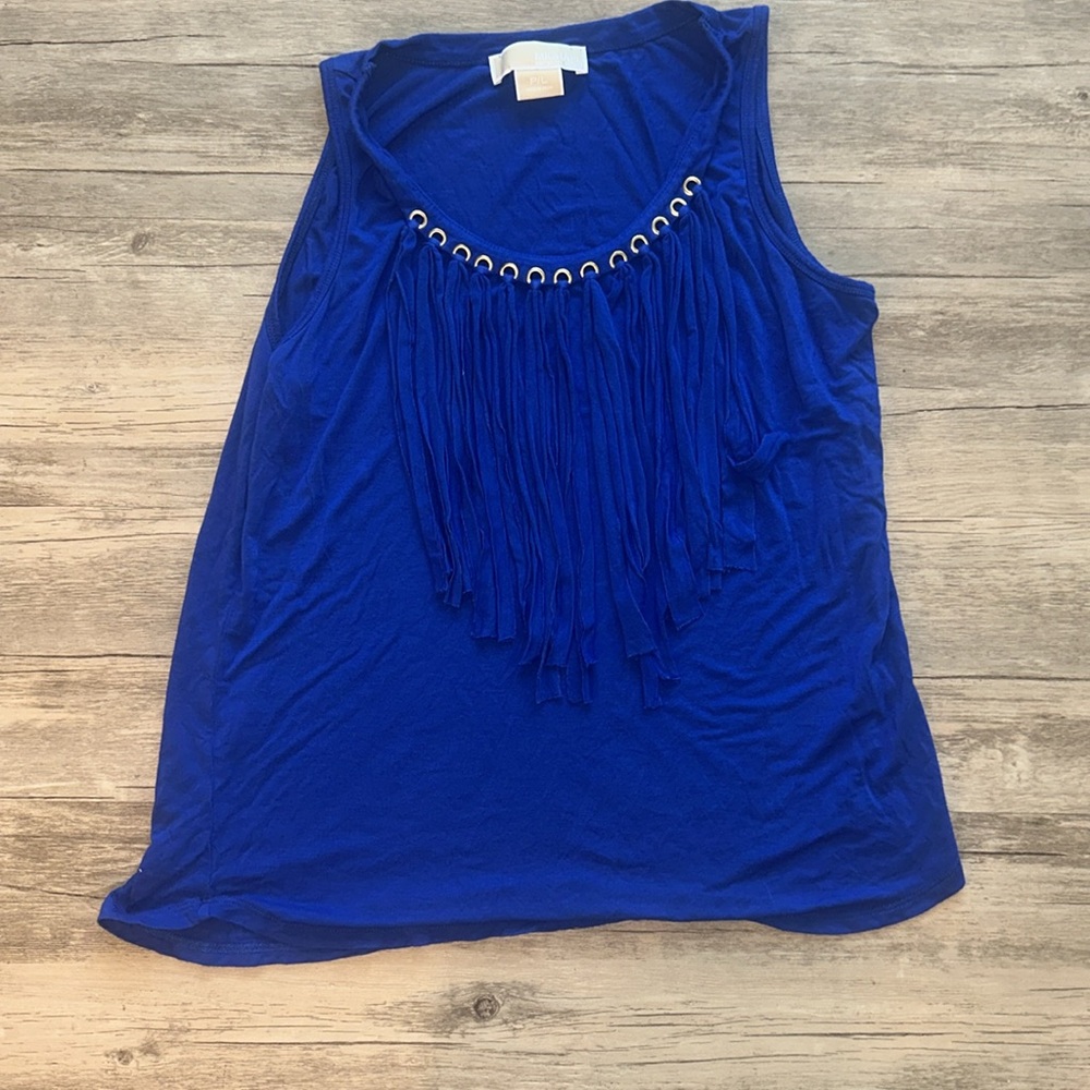 Michael Kors Blue Embellished  Fringe Tank Top Western